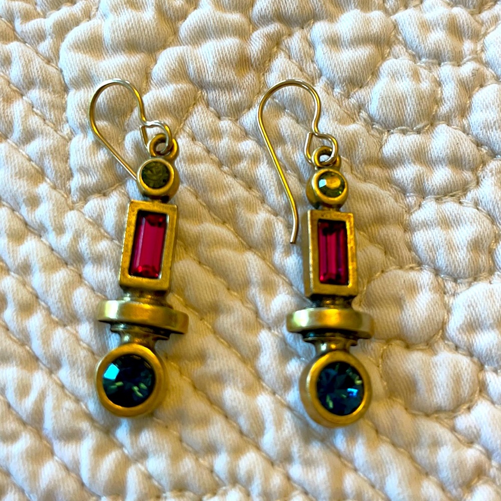 Patricia Locke Earrings Gold,red & blue crystals